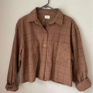 Aritzia Wilfred Free cropped plaid button down